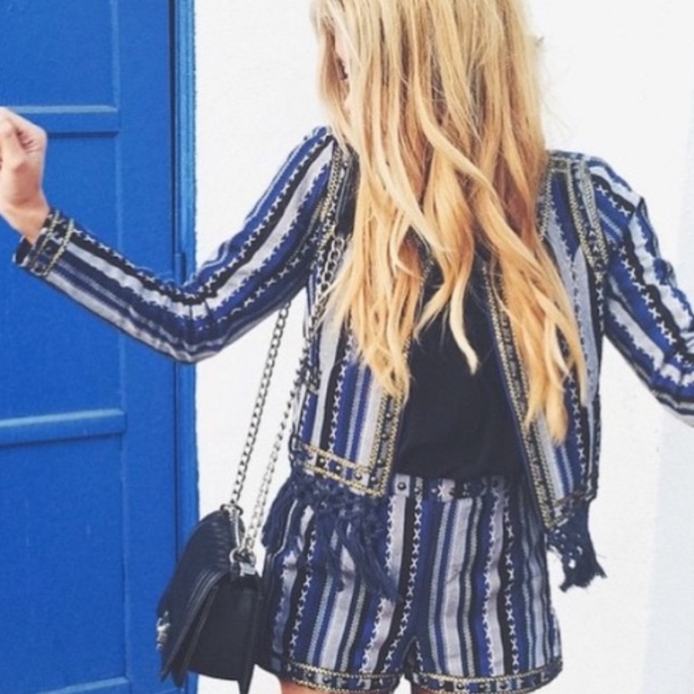 Tularosa Blue Multi-Striped Embroidered Jacket